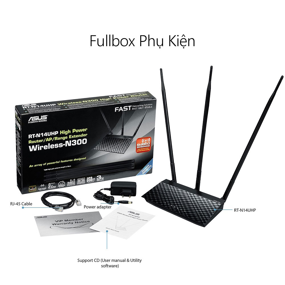 Router Wifi ASUS RT-N14UHP (Dũng Sĩ Xuyên Tường) N300, phủ sóng rộng